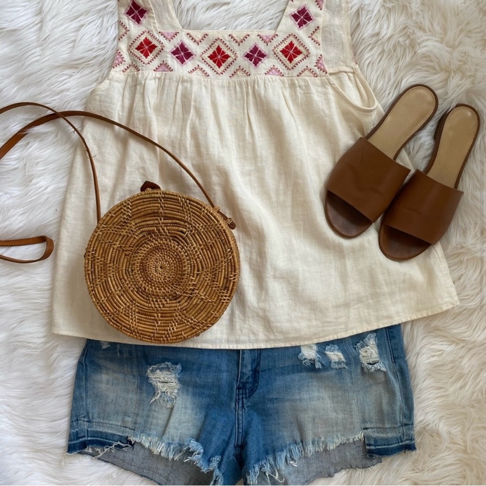 Madewell Embroidered Sleeveless Top - Cream and Red - Picture 4 of 16